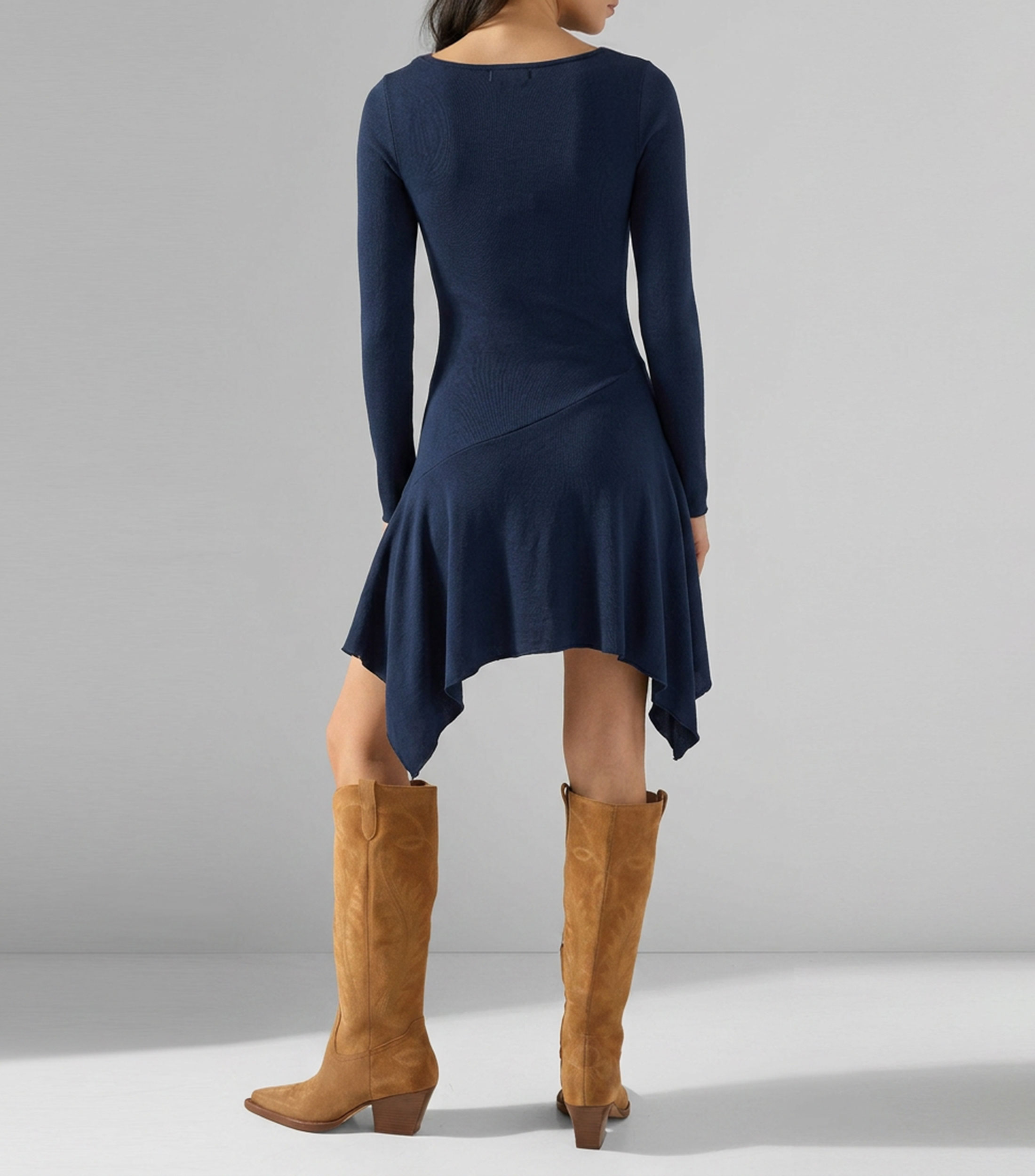 Vestido midi manga larga liso Mujer